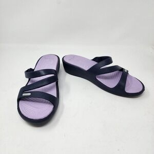 Crocs Patricia Sandals Womens Size 8 Blue Purple Wedge Open Toe Slip On Strappy